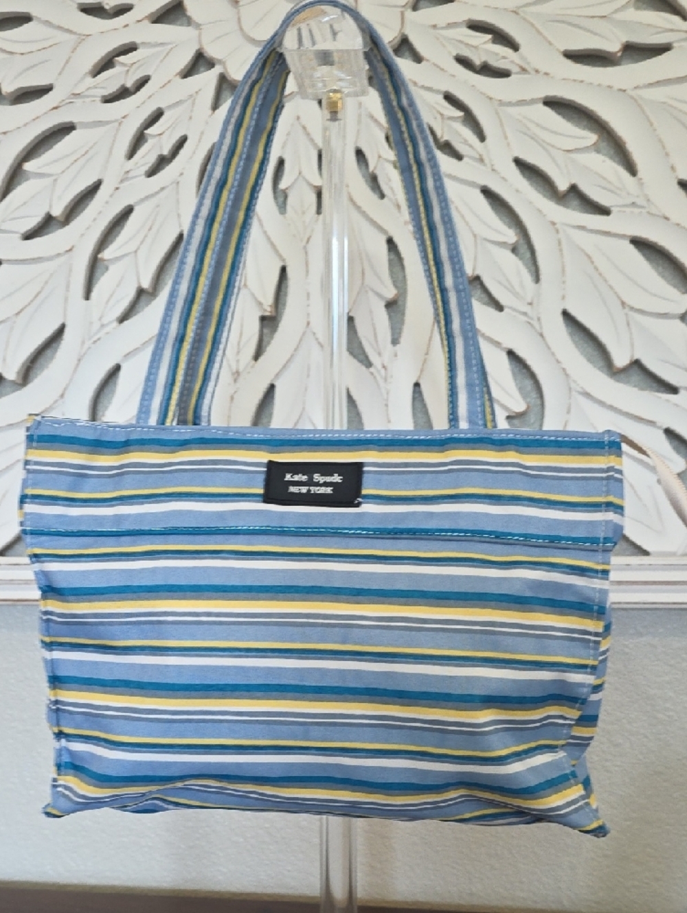 Kate Spade Striped Blue and Yellow Canvas Tote Small (P23) - Picture 5 of 9